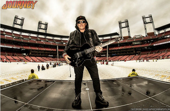 Neal Schon Journey Founder Solo Shot against a Stadium BackDrop